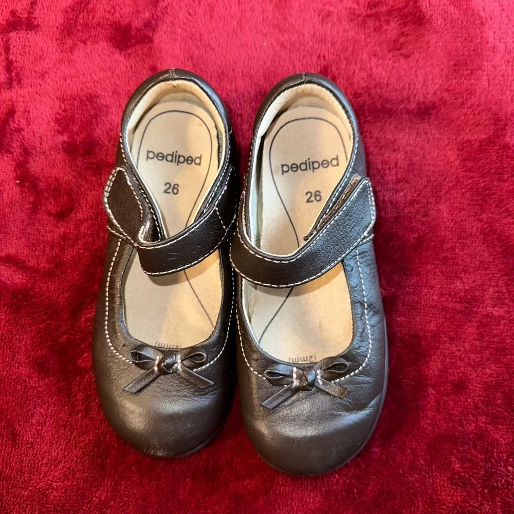 Pediped Flex‎ Kids Mary Jane Shoes Dark Brown Leather Bow Strap Size EU 26